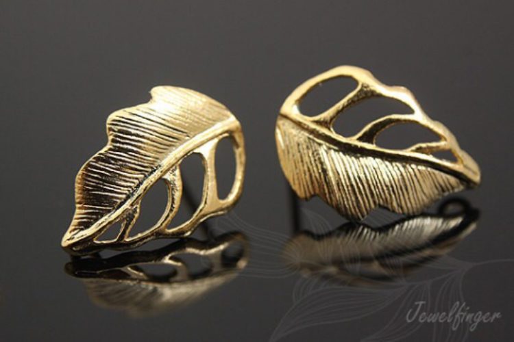 [W] K301-Gold Plated-(10pairs)-Leaf Post Earrings-Wholesale Silver Earrings, [PRODUCT_SEARCH_KEYWORD], JEWELFINGER-INBEAD, [CURRENT_CATE_NAME]