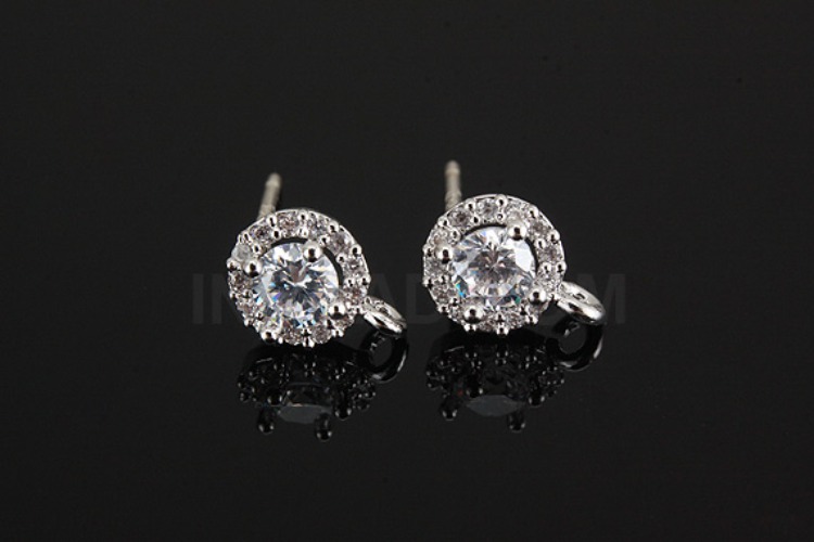 [W] K328-Rhodium Plated-(10pairs)-CZ 6mm Earring Component-Wholesale Silver Earrings, [PRODUCT_SEARCH_KEYWORD], JEWELFINGER-INBEAD, [CURRENT_CATE_NAME]