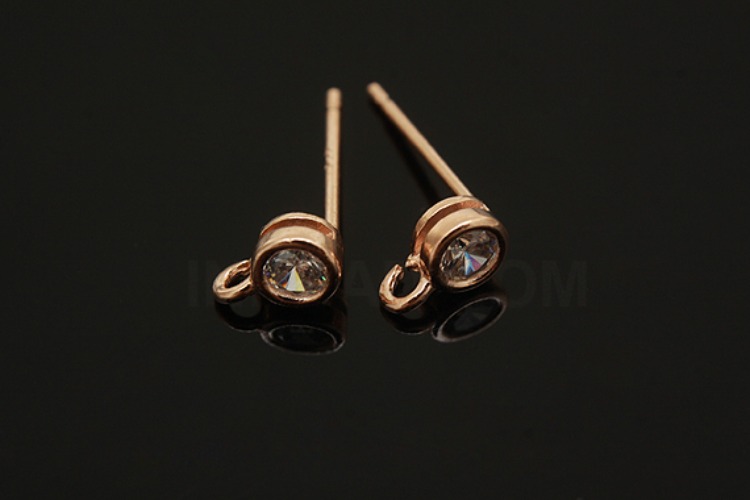 [W] K055-Pink Gold Plated-(10pairs)-4mm CZ Earring Component-Wholesale Silver Earrings, [PRODUCT_SEARCH_KEYWORD], JEWELFINGER-INBEAD, [CURRENT_CATE_NAME]