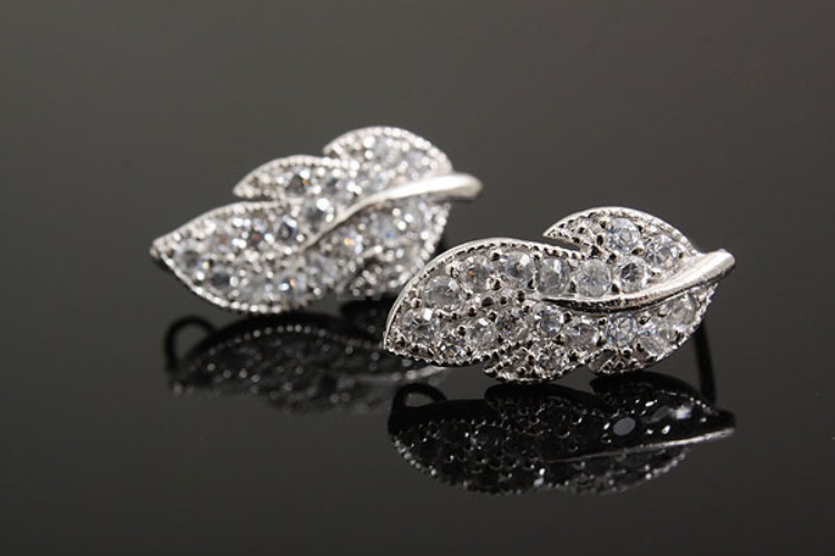 K1060-Rhodium Plated-(1pairs)-CZ Leaf Earring Component-Wholesale Silver Earrings, [PRODUCT_SEARCH_KEYWORD], JEWELFINGER-INBEAD, [CURRENT_CATE_NAME]