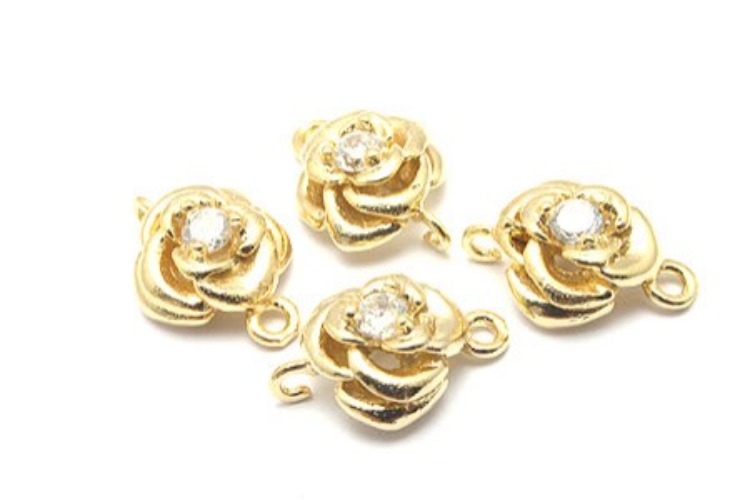 [W] K344-Gold Plated-(10pcs)-CZ Rose Silver Connects-Wholesale Silver Connects, [PRODUCT_SEARCH_KEYWORD], JEWELFINGER-INBEAD, [CURRENT_CATE_NAME]