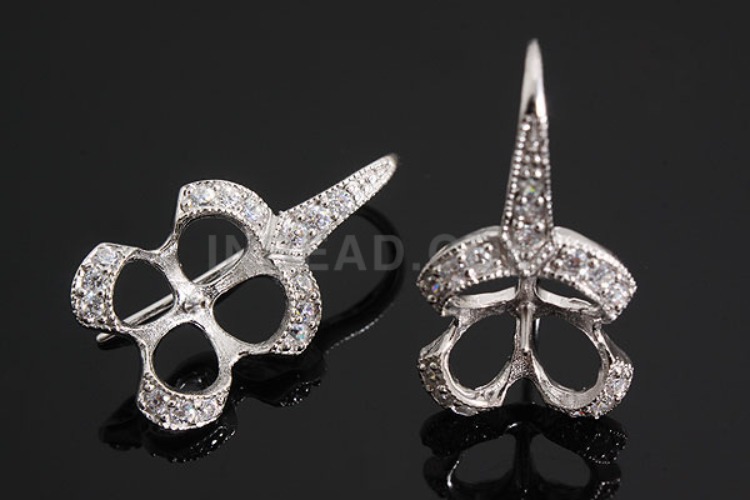 [W] K482-Rhodium Plated-(5pairs)-CZ Flower Earring Component-Wholesale Silver Earrings, [PRODUCT_SEARCH_KEYWORD], JEWELFINGER-INBEAD, [CURRENT_CATE_NAME]