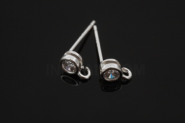 [W] K054-Rhodium Plated-(10pairs)-4mm CZ Earring Component-Wholesale Silver Earrings, [PRODUCT_SEARCH_KEYWORD], JEWELFINGER-INBEAD, [CURRENT_CATE_NAME]