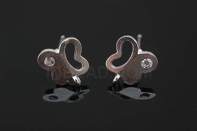 K480-Rhodium Plated-(1pairs)-CZ Butterfly Earring Component-Wholesale Silver Earrings, [PRODUCT_SEARCH_KEYWORD], JEWELFINGER-INBEAD, [CURRENT_CATE_NAME]