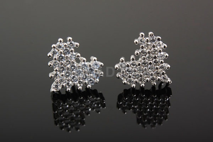 K404-Rhodium Plated-(1pairs)-CZ Heart Earring Component-Wholesale Silver Earrings, [PRODUCT_SEARCH_KEYWORD], JEWELFINGER-INBEAD, [CURRENT_CATE_NAME]