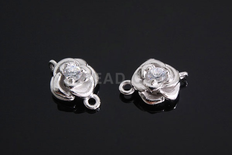K750-Rhodium Plated-(1piece)-CZ Rose Silver Connects-Wholesale Silver Connects, [PRODUCT_SEARCH_KEYWORD], JEWELFINGER-INBEAD, [CURRENT_CATE_NAME]