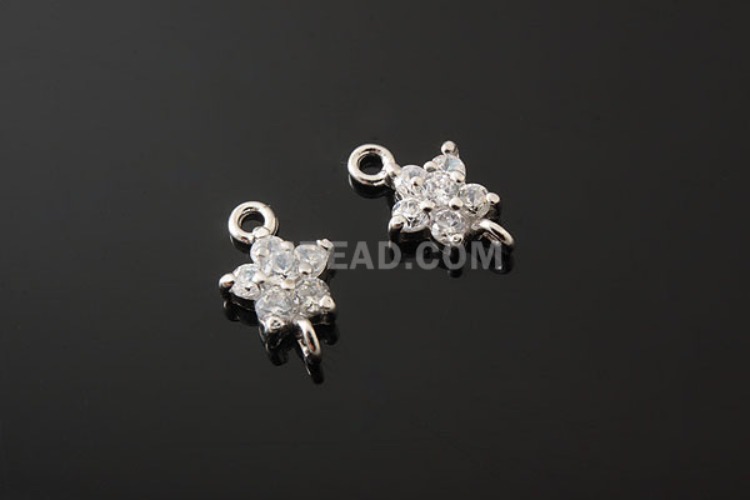 K542-Rhodium Plated-(1piece)-CZ Flower Silver Connects-Wholesale Silver Connects, [PRODUCT_SEARCH_KEYWORD], JEWELFINGER-INBEAD, [CURRENT_CATE_NAME]