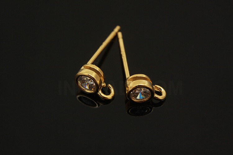[W] K053-Gold Plated-(10pairs)-4mm CZ Earring Component-Wholesale Silver Earrings, [PRODUCT_SEARCH_KEYWORD], JEWELFINGER-INBEAD, [CURRENT_CATE_NAME]