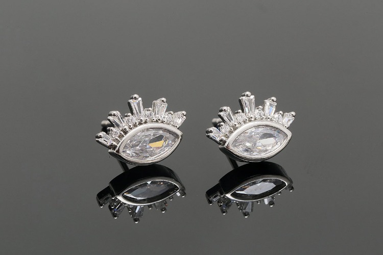 [W] CH6102-Ternary Alloy Plated-(10pairs)-12*9mm CZ Evil Eye Earrings-Special Cubic Post Earrings-Nickel Free, [PRODUCT_SEARCH_KEYWORD], JEWELFINGER-INBEAD, [CURRENT_CATE_NAME]