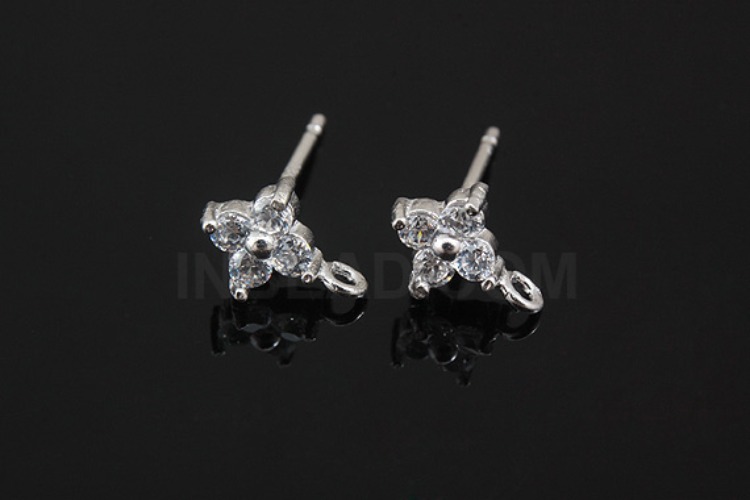 [W] K583-Rhodium Plated-(10pairs)-CZ Clover Earring Component-Wholesale Silver Earrings, [PRODUCT_SEARCH_KEYWORD], JEWELFINGER-INBEAD, [CURRENT_CATE_NAME]