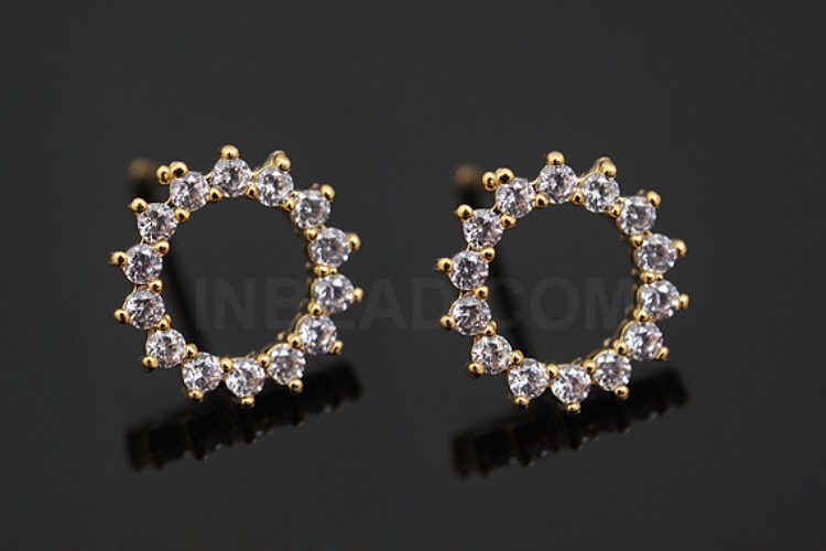 K868-Gold Plated-(1pairs)-CZ Circle Earring Component-Wholesale Silver Earrings, [PRODUCT_SEARCH_KEYWORD], JEWELFINGER-INBEAD, [CURRENT_CATE_NAME]