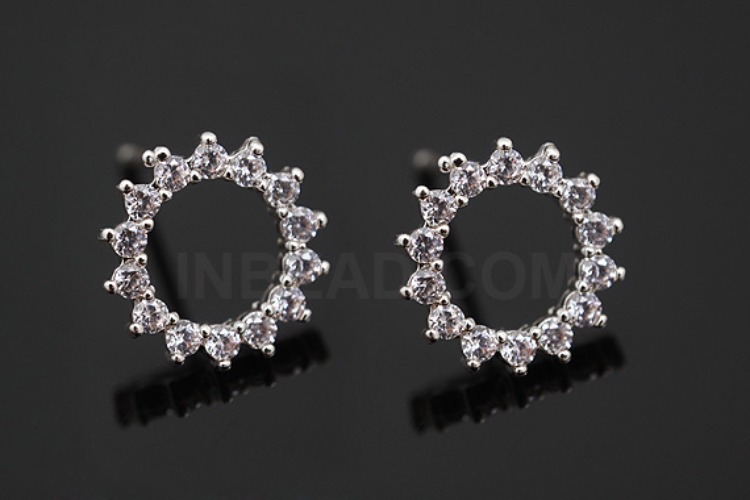 K154-Rhodium Plated-(1pairs)-CZ Circle Earring Component-Wholesale Silver Earrings, [PRODUCT_SEARCH_KEYWORD], JEWELFINGER-INBEAD, [CURRENT_CATE_NAME]