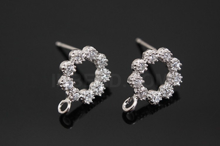 [W] K137-Rhodium Plated-(5pairs)-CZ Circle Earring Component-Wholesale Silver Earrings, [PRODUCT_SEARCH_KEYWORD], JEWELFINGER-INBEAD, [CURRENT_CATE_NAME]