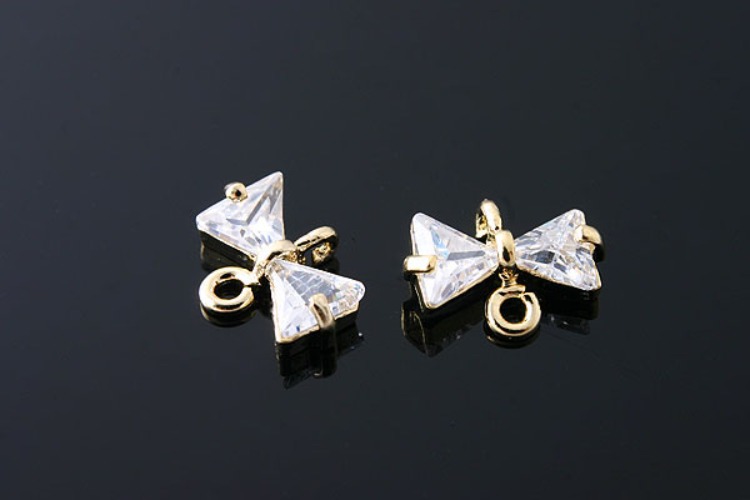 K077-Gold Plated-(2pcs)-CZ Leaf Connects-Wholesale Silver Connects, [PRODUCT_SEARCH_KEYWORD], JEWELFINGER-INBEAD, [CURRENT_CATE_NAME]