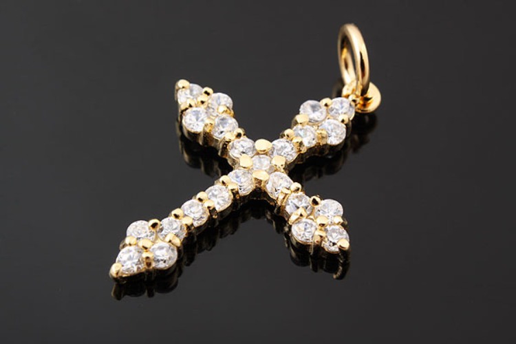 K553-Gold Plated-(1piece)-19*25mm CZ Cross Pendants-Wholesale Silver Pendants, [PRODUCT_SEARCH_KEYWORD], JEWELFINGER-INBEAD, [CURRENT_CATE_NAME]