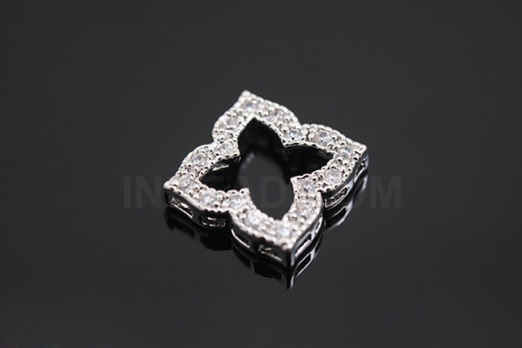 E607-Rhodium Plated-(1piece)-CZ Clover Silver Pendants-Wholesale Silver Pendants, [PRODUCT_SEARCH_KEYWORD], JEWELFINGER-INBEAD, [CURRENT_CATE_NAME]