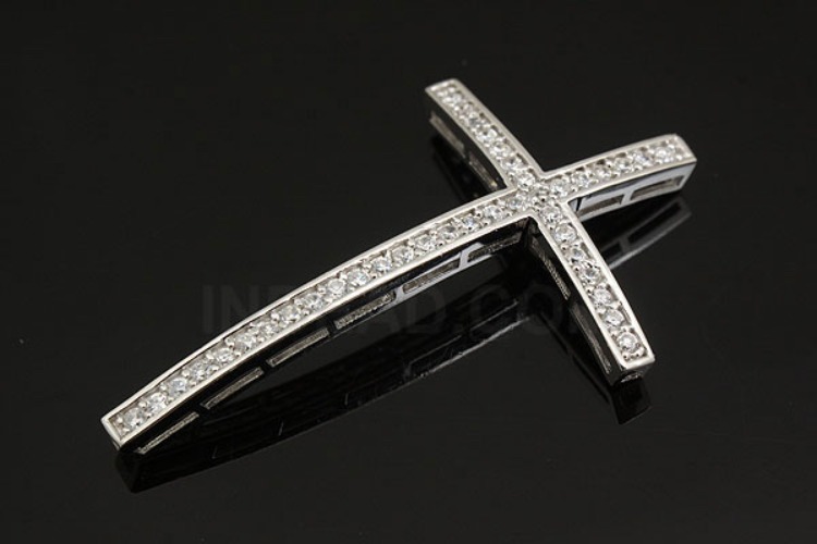 [W] H1162-Rhodium Plated-(6pcs)-Sideways Cubic Cross Silver Connector-For Bracelets Cross Pendant-Wholesale Silver Bracelets, [PRODUCT_SEARCH_KEYWORD], JEWELFINGER-INBEAD, [CURRENT_CATE_NAME]