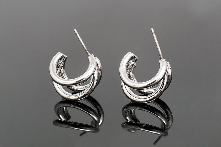 [W] S1256-Ternary Alloy Plated-(10pairs)-15mm Bold 3Line Hoop Earrings-Jewelry Findings-Titanium Post, [PRODUCT_SEARCH_KEYWORD], JEWELFINGER-INBEAD, [CURRENT_CATE_NAME]