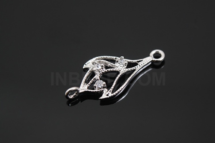 K777-Rhodium Plated-(1piece)-CZ Leaf Silver Connects-Wholesale Silver Connects, [PRODUCT_SEARCH_KEYWORD], JEWELFINGER-INBEAD, [CURRENT_CATE_NAME]