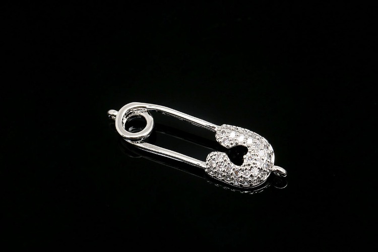 CH6120-Ternary Alloy Plated-(2pcs)-Micro Pave Cubic Safety Pin Shaped Charm-Dainty Safety Pin Pendant-Necklace Bracelet Making Supply-Wholesale Charms, [PRODUCT_SEARCH_KEYWORD], JEWELFINGER-INBEAD, [CURRENT_CATE_NAME]