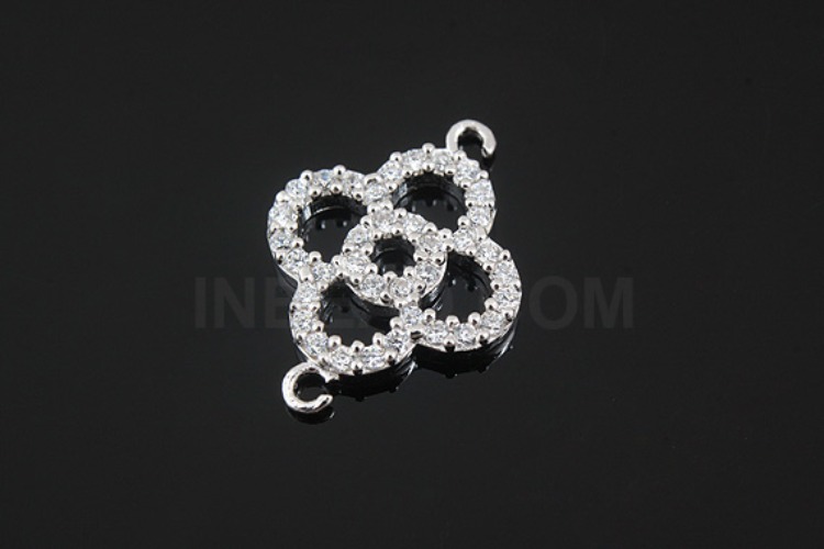 K495-Rhodium Plated-(1piece)-CZ Clover Silver Connects-Wholesale Silver Connects, [PRODUCT_SEARCH_KEYWORD], JEWELFINGER-INBEAD, [CURRENT_CATE_NAME]
