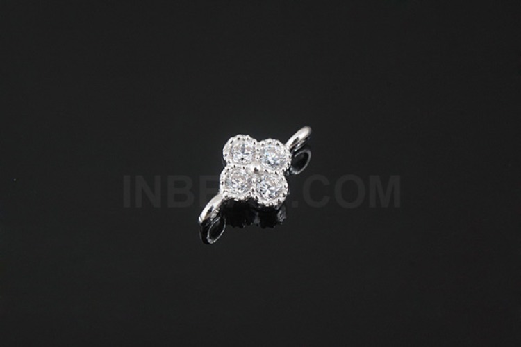 [W] K207-Rhodium Plated-(10pcs)-CZ Clover Silver Connects-Wholesale Silver Connects, [PRODUCT_SEARCH_KEYWORD], JEWELFINGER-INBEAD, [CURRENT_CATE_NAME]