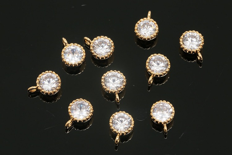 [W] R082-Gold Plated-(20pcs)-Birthstone 5mm Round CZ Charms-April Diamond-Wholesale Charm, [PRODUCT_SEARCH_KEYWORD], JEWELFINGER-INBEAD, [CURRENT_CATE_NAME]