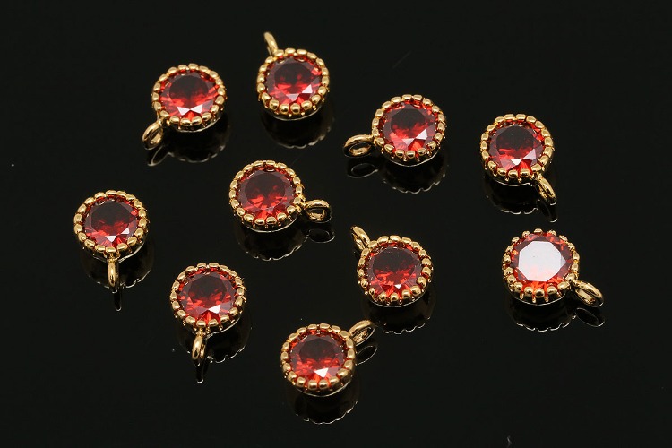 R082-Gold Plated-(2pcs)-Birthstone 5mm Round CZ Charms-January Garnet-Wholesale Charm, [PRODUCT_SEARCH_KEYWORD], JEWELFINGER-INBEAD, [CURRENT_CATE_NAME]
