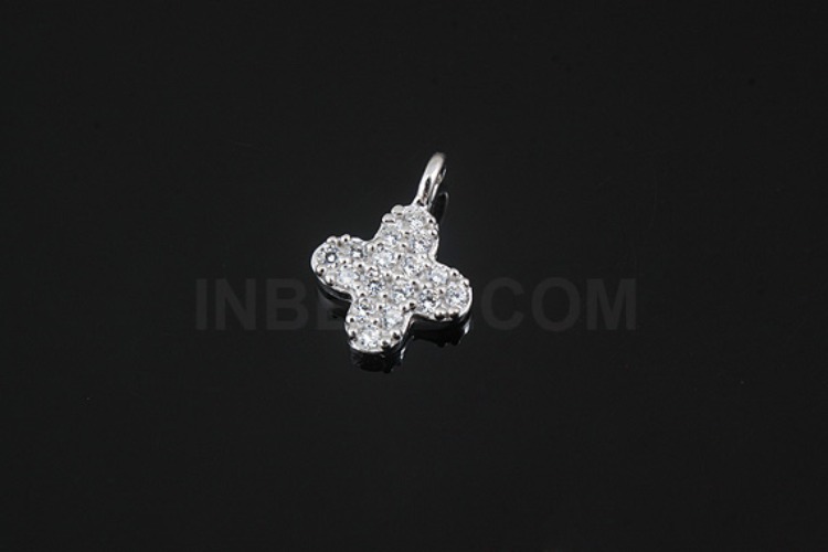 K663-Rhodium Plated-(1piece)-CZ Clover Silver Charms-Wholesale Silver Charms, [PRODUCT_SEARCH_KEYWORD], JEWELFINGER-INBEAD, [CURRENT_CATE_NAME]