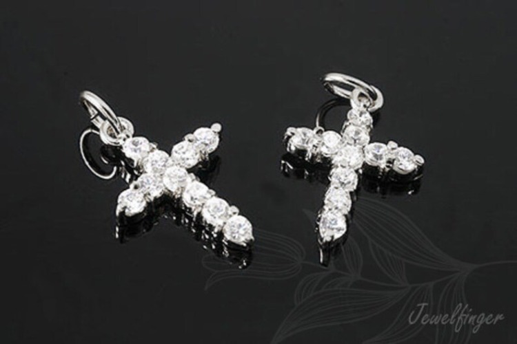 K449-Rhodium Plated-(1piece)-10.5*15.5mm CZ Cross Pendants-Wholesale Silver Pendants, [PRODUCT_SEARCH_KEYWORD], JEWELFINGER-INBEAD, [CURRENT_CATE_NAME]