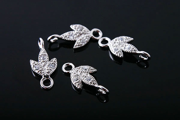 K398-Rhodium Plated-(1piece)-CZ Leaf Connects-Wholesale Silver Connects, [PRODUCT_SEARCH_KEYWORD], JEWELFINGER-INBEAD, [CURRENT_CATE_NAME]