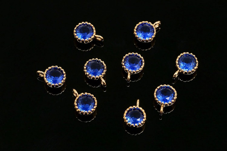 R082-Gold Plated-(2pcs)-Birthstone 5mm Round CZ Charms-September Sapphire-Wholesale Charm, [PRODUCT_SEARCH_KEYWORD], JEWELFINGER-INBEAD, [CURRENT_CATE_NAME]