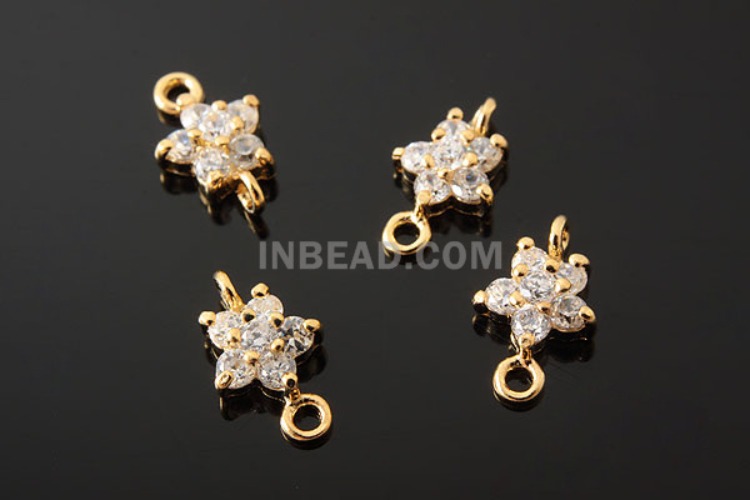 [W] K463-Gold Plated-(10pcs)-CZ Flower Silver Connects-Wholesale Silver Connects, [PRODUCT_SEARCH_KEYWORD], JEWELFINGER-INBEAD, [CURRENT_CATE_NAME]