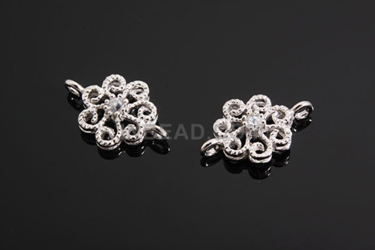 K609-Rhodium Plated-(2pcs)-CZ Flower Connects-Wholesale Silver Connects, [PRODUCT_SEARCH_KEYWORD], JEWELFINGER-INBEAD, [CURRENT_CATE_NAME]