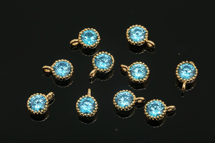 R082-Gold Plated-(2pcs)-Birthstone 5mm Round CZ Charms-March Aquamarine-Wholesale Charm, [PRODUCT_SEARCH_KEYWORD], JEWELFINGER-INBEAD, [CURRENT_CATE_NAME]