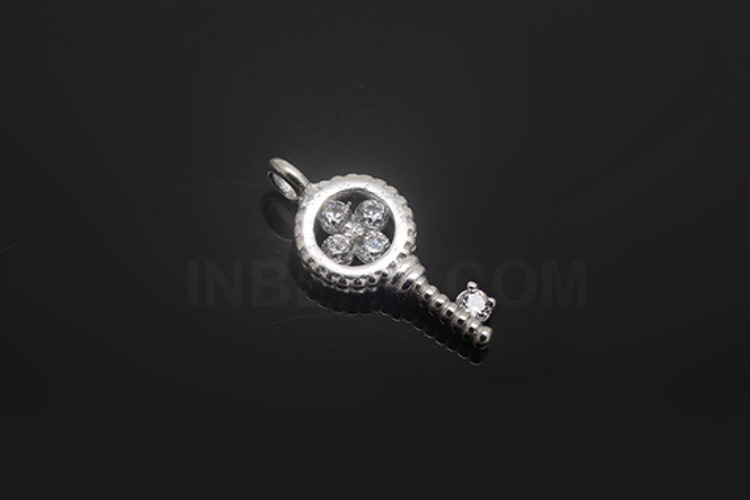 [W] K1298-Rhodium Plated-(10pcs)-CZ Clover Key Silver Pendants-Wholesale Silver Pendants, [PRODUCT_SEARCH_KEYWORD], JEWELFINGER-INBEAD, [CURRENT_CATE_NAME]