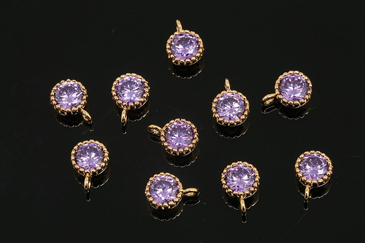 [W] R082-Gold Plated-(20pcs)-Birthstone 5mm Round CZ Charms-February Amethyst-Wholesale Charm, [PRODUCT_SEARCH_KEYWORD], JEWELFINGER-INBEAD, [CURRENT_CATE_NAME]