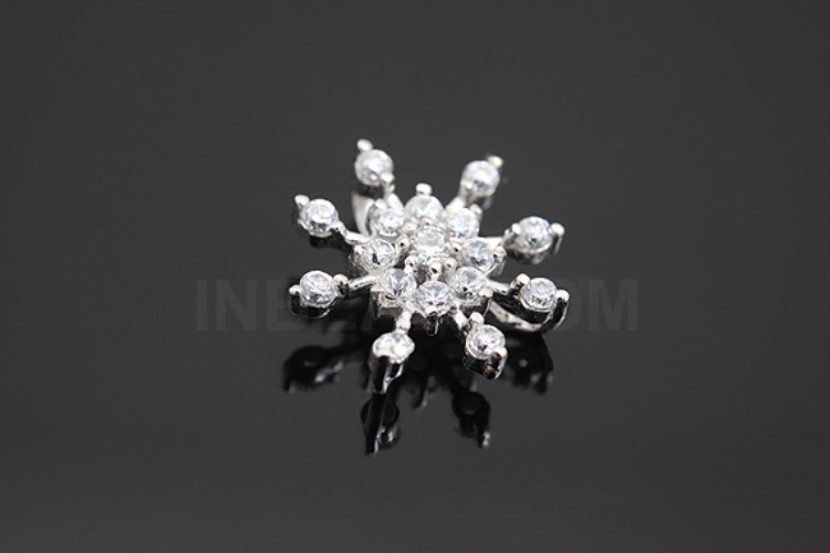 [W] K345-Rhodium Plated-(10pcs)-CZ Snowflake Silver Pendants-Wholesale Silver Pendants, [PRODUCT_SEARCH_KEYWORD], JEWELFINGER-INBEAD, [CURRENT_CATE_NAME]