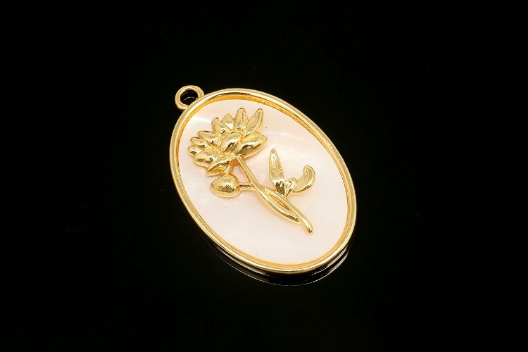 CH6131-Gold Plated Birth Flower-(1piece)-January Carnation-MOP Birth Flower Pendant-Floral Flower Tag Charm-Nickel Free-Wholesale Pendants, [PRODUCT_SEARCH_KEYWORD], JEWELFINGER-INBEAD, [CURRENT_CATE_NAME]
