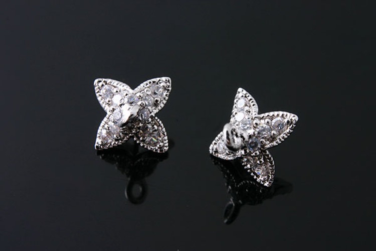 [W] K279-Rhodium Plated-(10pcs)-7mm CZ Petal Silver Beads Cap-Wholesale Silver Beads Caps, [PRODUCT_SEARCH_KEYWORD], JEWELFINGER-INBEAD, [CURRENT_CATE_NAME]