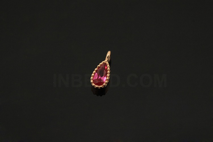 [W] V114-Pink Gold Plated-(10pcs)-CZ Ruby Drop Charms-Wholesale Silver Charms, [PRODUCT_SEARCH_KEYWORD], JEWELFINGER-INBEAD, [CURRENT_CATE_NAME]