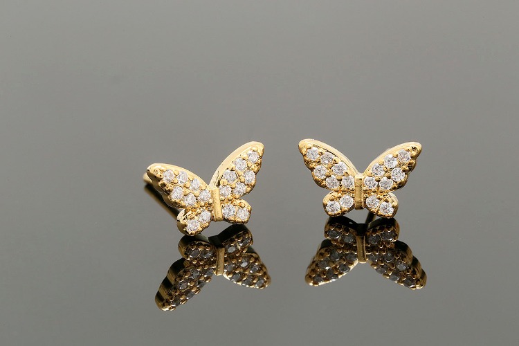 [W] CH6127-Gold Plated-(10pairs)-6*11mm Tiny CZ Butterfly Earrings-Butterfly Post Earrings-Nickel Free, [PRODUCT_SEARCH_KEYWORD], JEWELFINGER-INBEAD, [CURRENT_CATE_NAME]