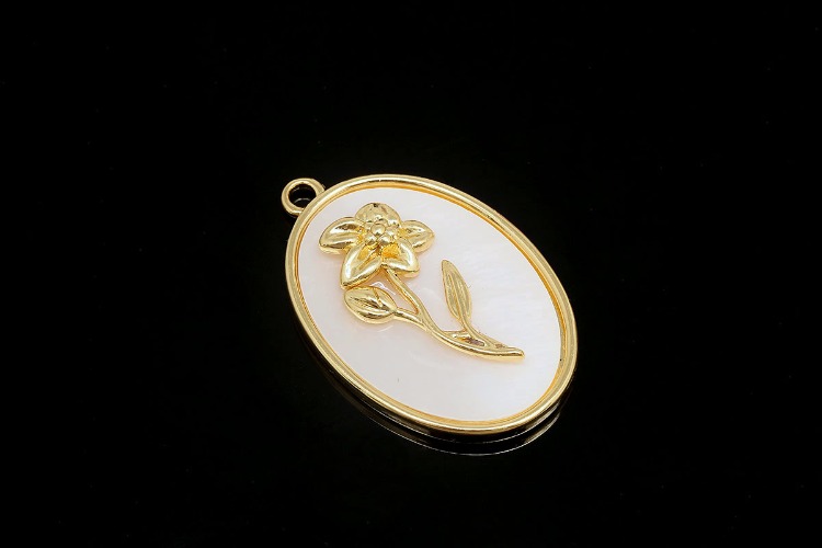 CH6131-Gold Plated Birth Flower-(1piece)-March Cherry Blossoms-MOP Birth Flower Pendant-Floral Flower Tag Charm-Nickel Free-Wholesale Pendants, [PRODUCT_SEARCH_KEYWORD], JEWELFINGER-INBEAD, [CURRENT_CATE_NAME]