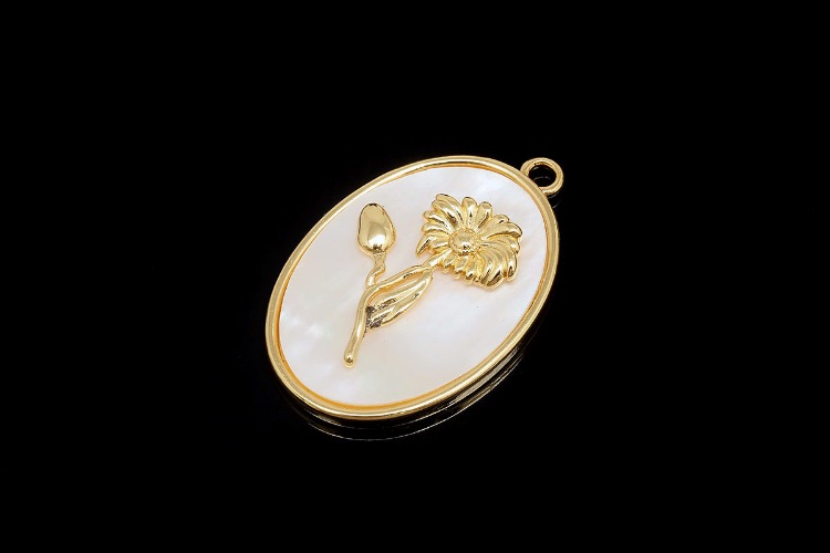 CH6131-Gold Plated Birth Flower-(1piece)-April Daisy-MOP Birth Flower Pendant-Floral Flower Tag Charm-Nickel Free-Wholesale Pendants, [PRODUCT_SEARCH_KEYWORD], JEWELFINGER-INBEAD, [CURRENT_CATE_NAME]