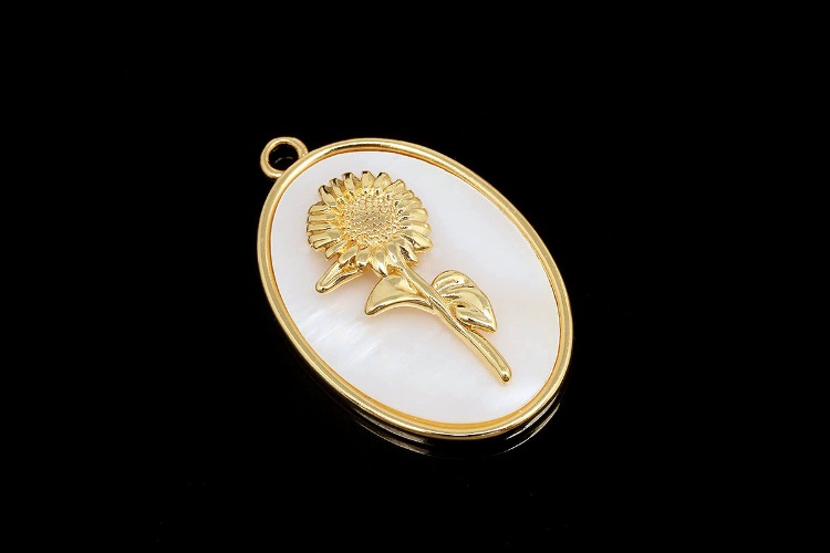 CH6131-Gold Plated Birth Flower-(1piece)-August Poppy-MOP Birth Flower Pendant-Floral Flower Tag Charm-Nickel Free-Wholesale Pendants, [PRODUCT_SEARCH_KEYWORD], JEWELFINGER-INBEAD, [CURRENT_CATE_NAME]