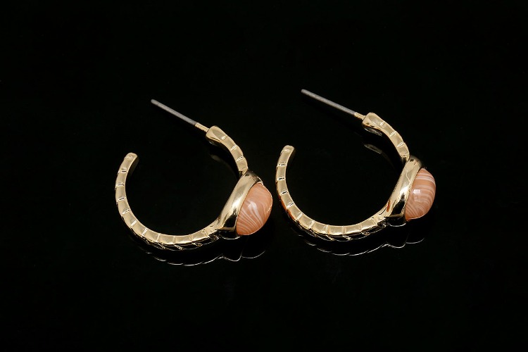 [W] K346-Gold Plated-(10pairs)-20mm Light Peach Color Epoxy Round Earrings-Daily Earrings-Titanium Post, [PRODUCT_SEARCH_KEYWORD], JEWELFINGER-INBEAD, [CURRENT_CATE_NAME]