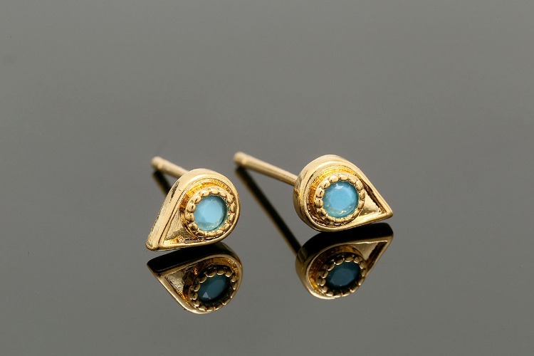 CH6126-Gold Plated-(1pairs)-6*8mm Tiny Turquoise CZ Earrings-Water drop Post Earrings-Nickel Free, [PRODUCT_SEARCH_KEYWORD], JEWELFINGER-INBEAD, [CURRENT_CATE_NAME]