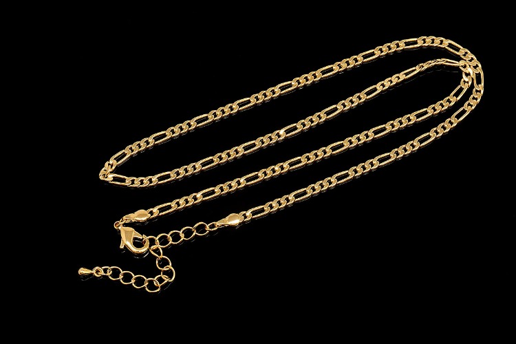 [W] R087-Gold Plated (20pcs)-FG 180 SCR Figaro Chain Necklace -43cm+Extender 5 cm, [PRODUCT_SEARCH_KEYWORD], JEWELFINGER-INBEAD, [CURRENT_CATE_NAME]