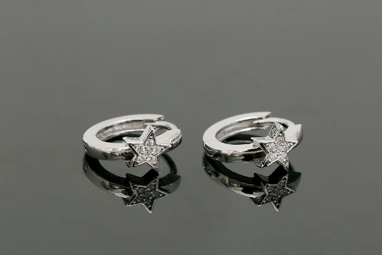 [W] K731-Rhodium Plated (10pairs)-CZ 11mm Lever Back Earrings-Tiny Cubic Star Hoops-Earring Component-Nickel free, [PRODUCT_SEARCH_KEYWORD], JEWELFINGER-INBEAD, [CURRENT_CATE_NAME]