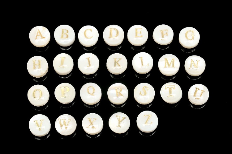 YM001-MOP Double Sided Initial L-(2pcs)-Double Sided Shell Letter 8mm White Shell Personalized Initial Charms-Natural Shell with Gold Alphabet-MOP Gold Letter-Wholesale Initials, [PRODUCT_SEARCH_KEYWORD], JEWELFINGER-INBEAD, [CURRENT_CATE_NAME]